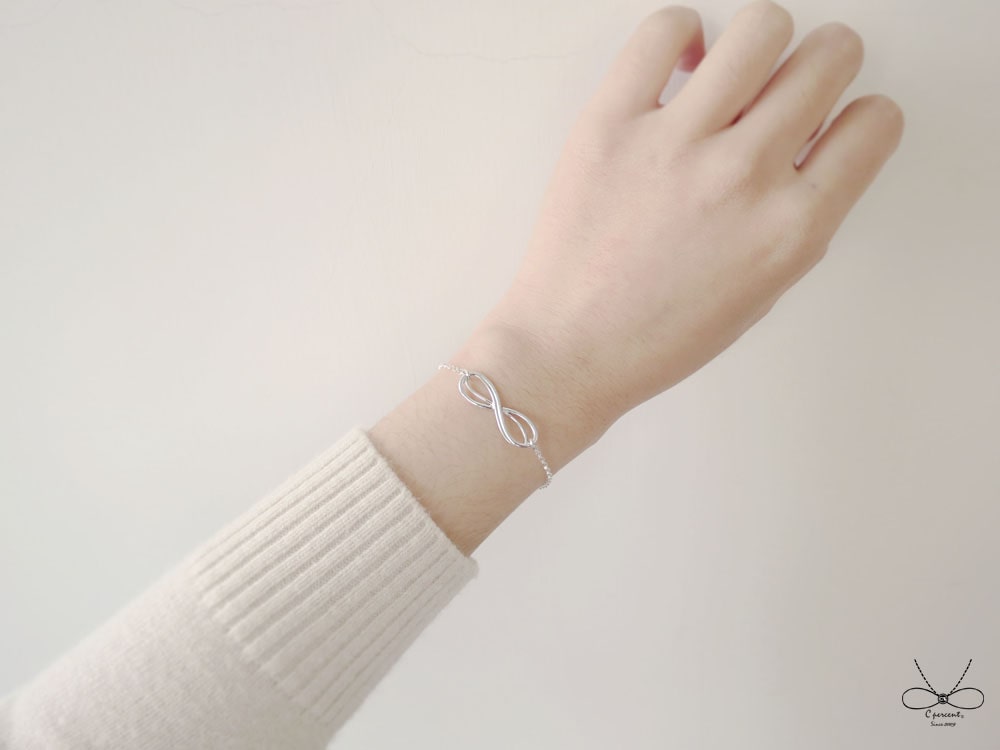無限 | 細手鍊 925純銀 簡約 手工銀飾 情人節禮物 - 飾品圖片第4張