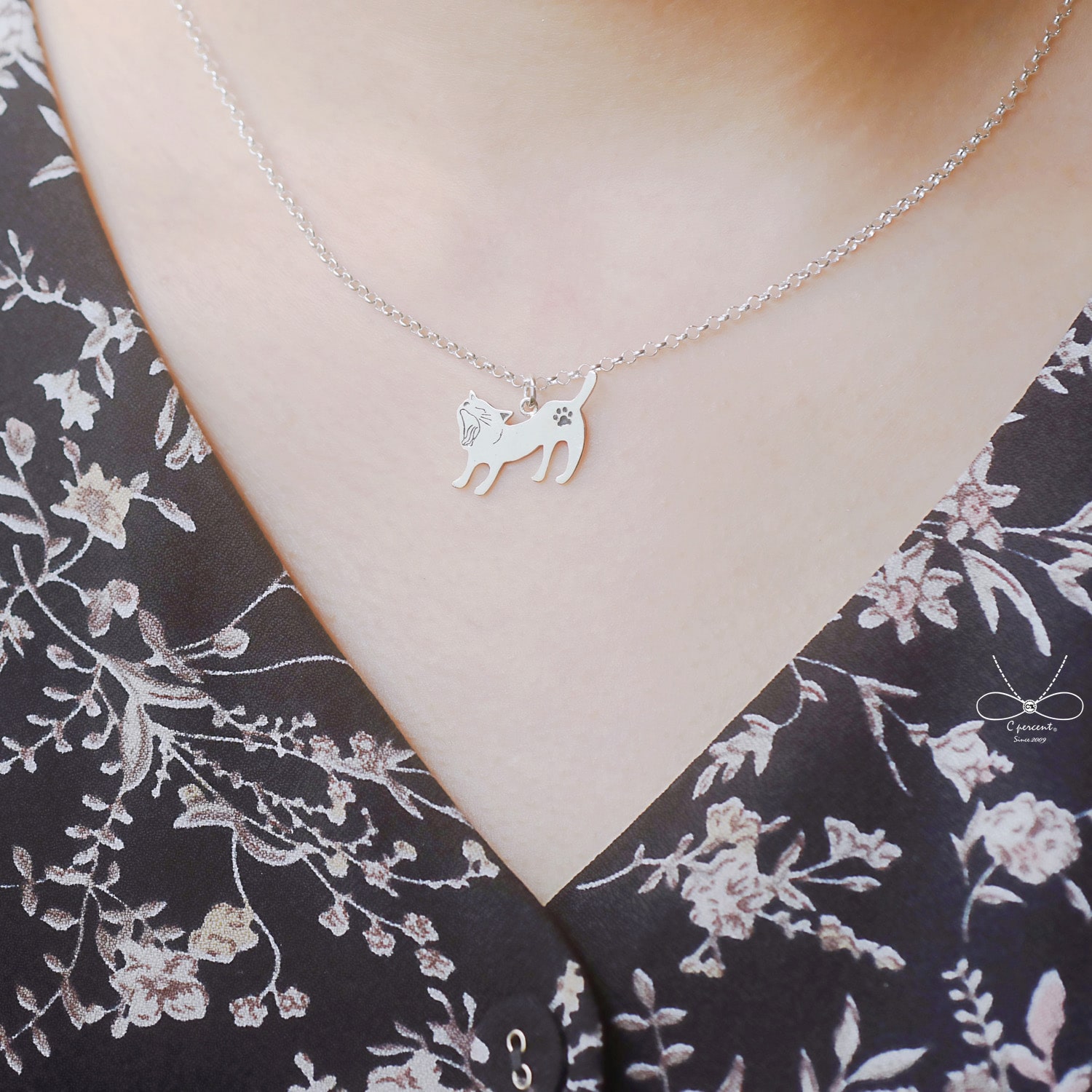 伸懶腰貓 - 貓咪異想世界 | 純銀項鍊 女款 可愛動物 手工銀飾 - 飾品圖片第3張