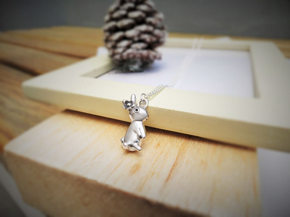 小花兔 | 細項鍊 925純銀 可愛動物 手工銀飾 情人禮物 - 飾品圖片第3張