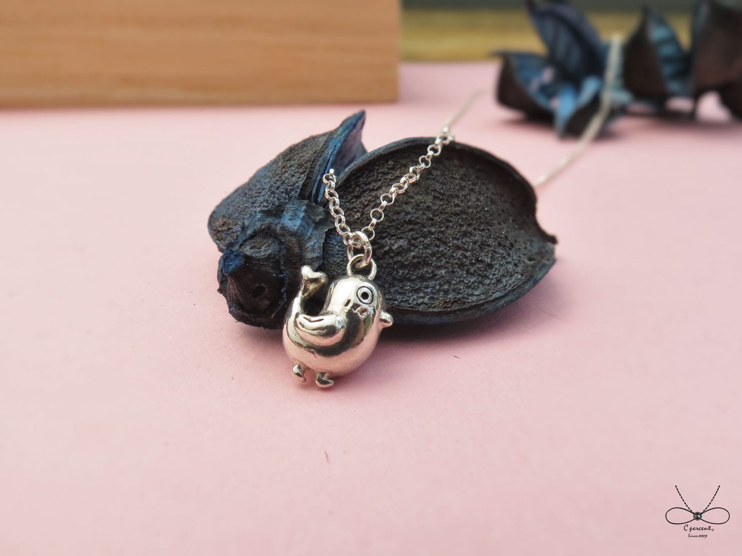 咕溜鳥 | 純銀項鍊 女款 細鍊 鎖骨鍊 立體動物 手工銀飾 - 飾品圖片第3張