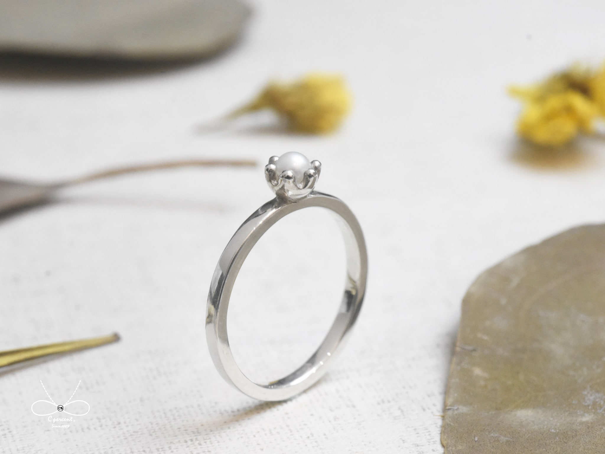 珍珠花 | 純銀戒指 女戒 氣質 手工銀飾 - 飾品圖片第2張