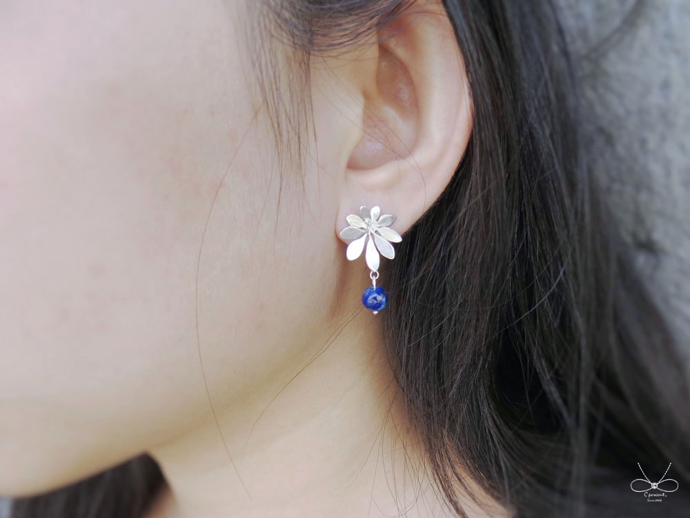 鵝掌藤有青金石 | 純銀耳環 輕珠寶 手工銀飾 - 飾品圖片第5張