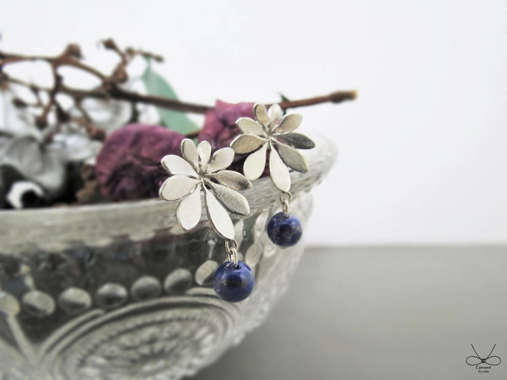 鵝掌藤有青金石 | 純銀耳環 輕珠寶 手工銀飾 - 飾品圖片第3張