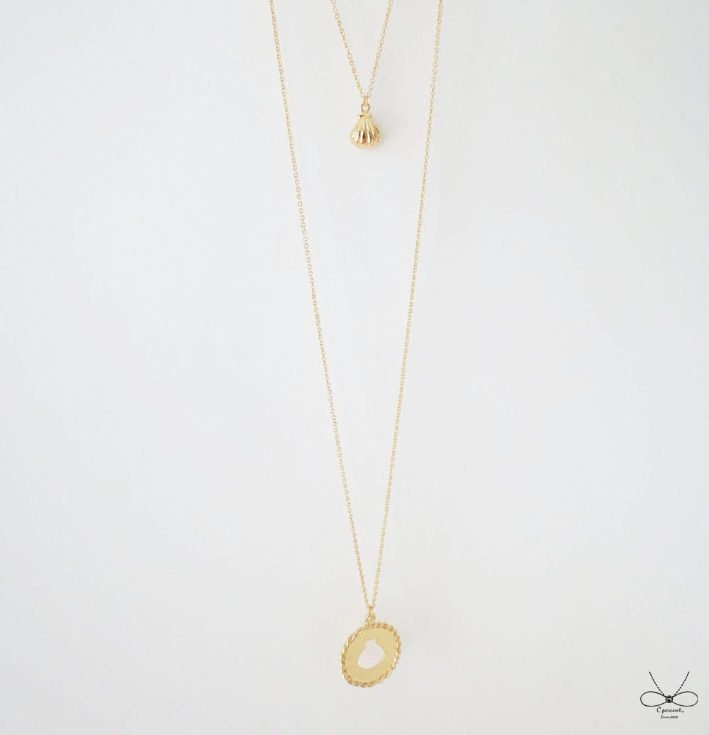 貝殼 - 美人魚公主系列 (鍍K金項鍊 雙層項鍊) - 飾品圖片第4張