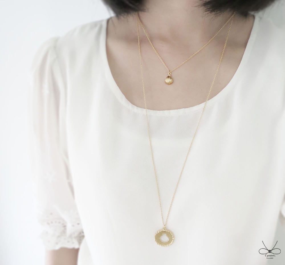 貝殼 - 美人魚公主系列 (鍍K金項鍊 雙層項鍊) - 飾品圖片第5張