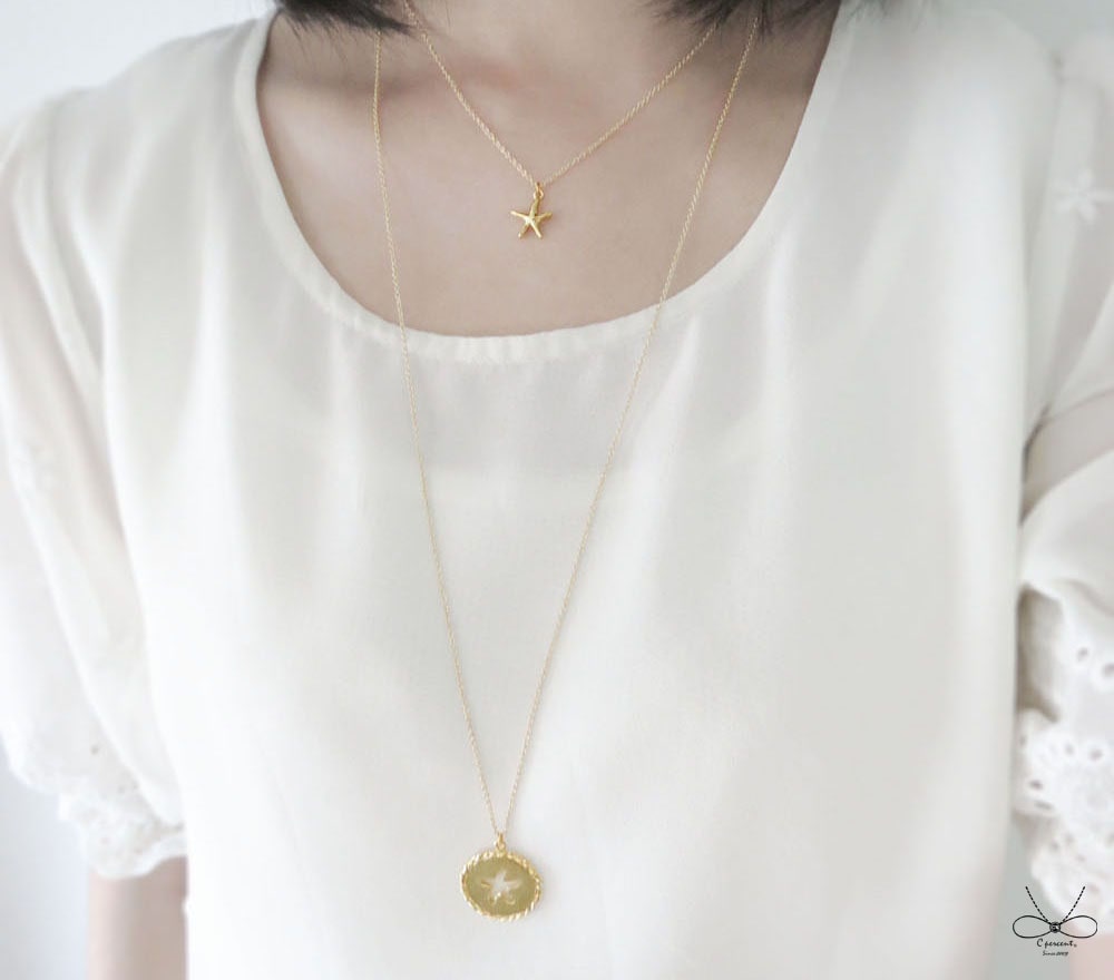 海星 - 美人魚公主系列 (鍍K金項鍊 雙層項鍊) - 飾品圖片第4張