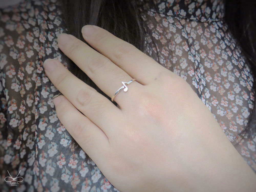 8分音符 - 音符系列 | 細圈戒 925純銀 尾戒 手工銀飾