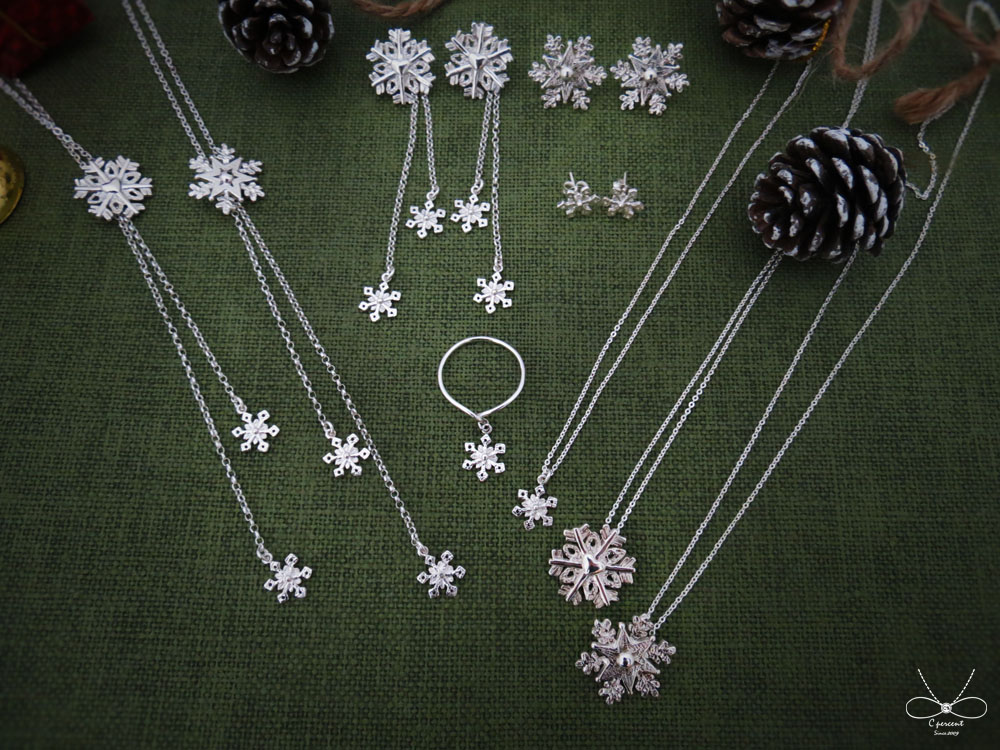 聖誕星星雪花 - 兩件式耳環 (純銀耳環 垂墜銀飾 聖誕節禮物) - 飾品圖片第5張