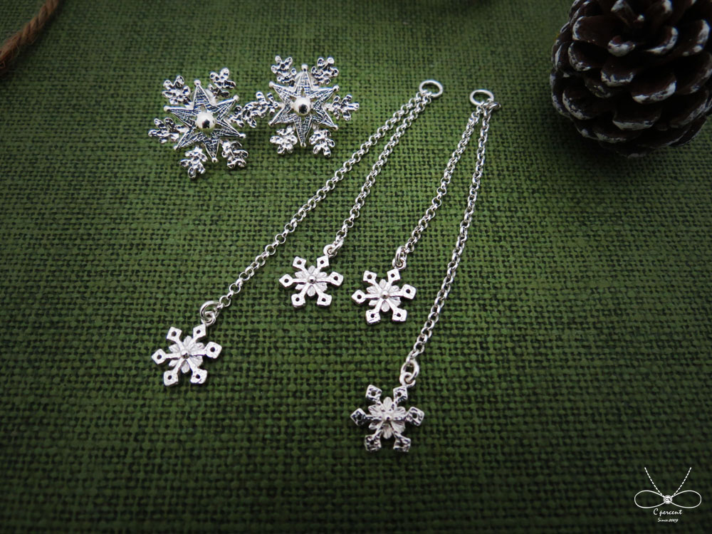 聖誕星星雪花 - 兩件式耳環 (純銀耳環 垂墜銀飾 聖誕節禮物) - 飾品圖片第2張