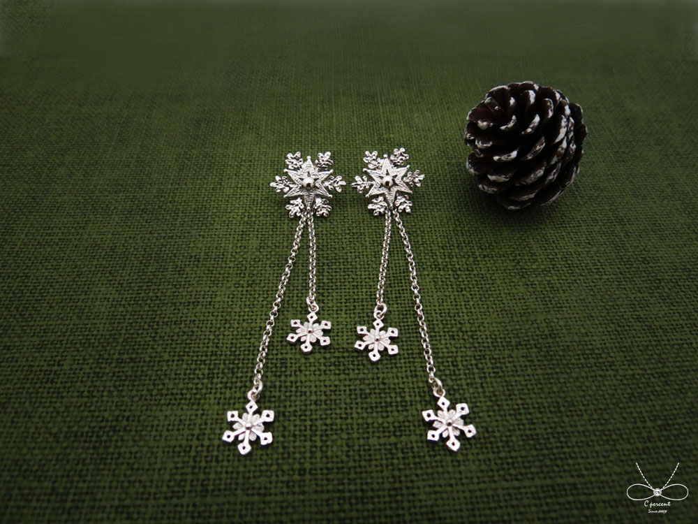 聖誕星星雪花 - 兩件式耳環 (純銀耳環 垂墜銀飾 聖誕節禮物) - 飾品圖片第1張