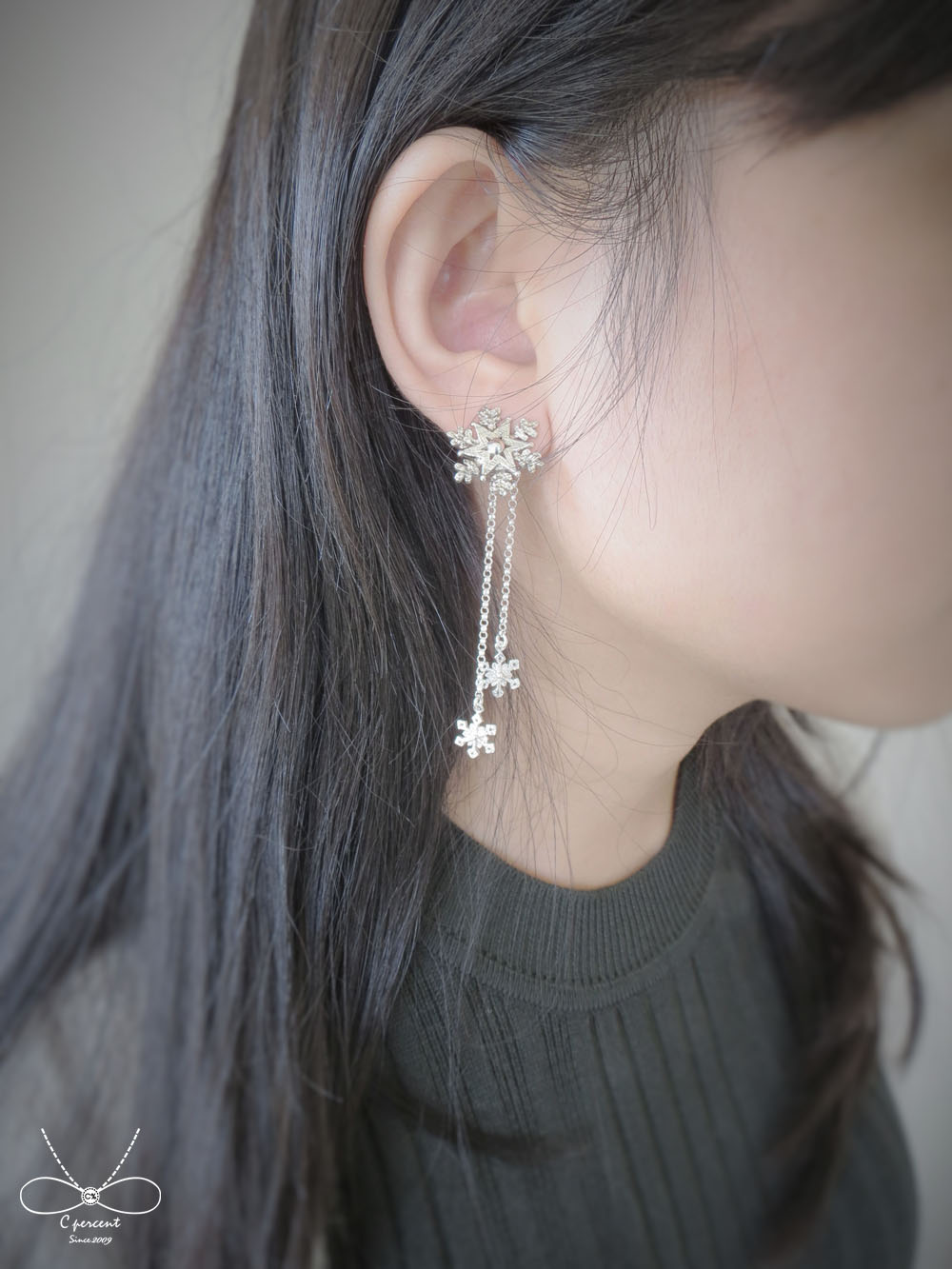 聖誕星星雪花 - 兩件式耳環 (純銀耳環 垂墜銀飾 聖誕節禮物) - 飾品圖片第3張