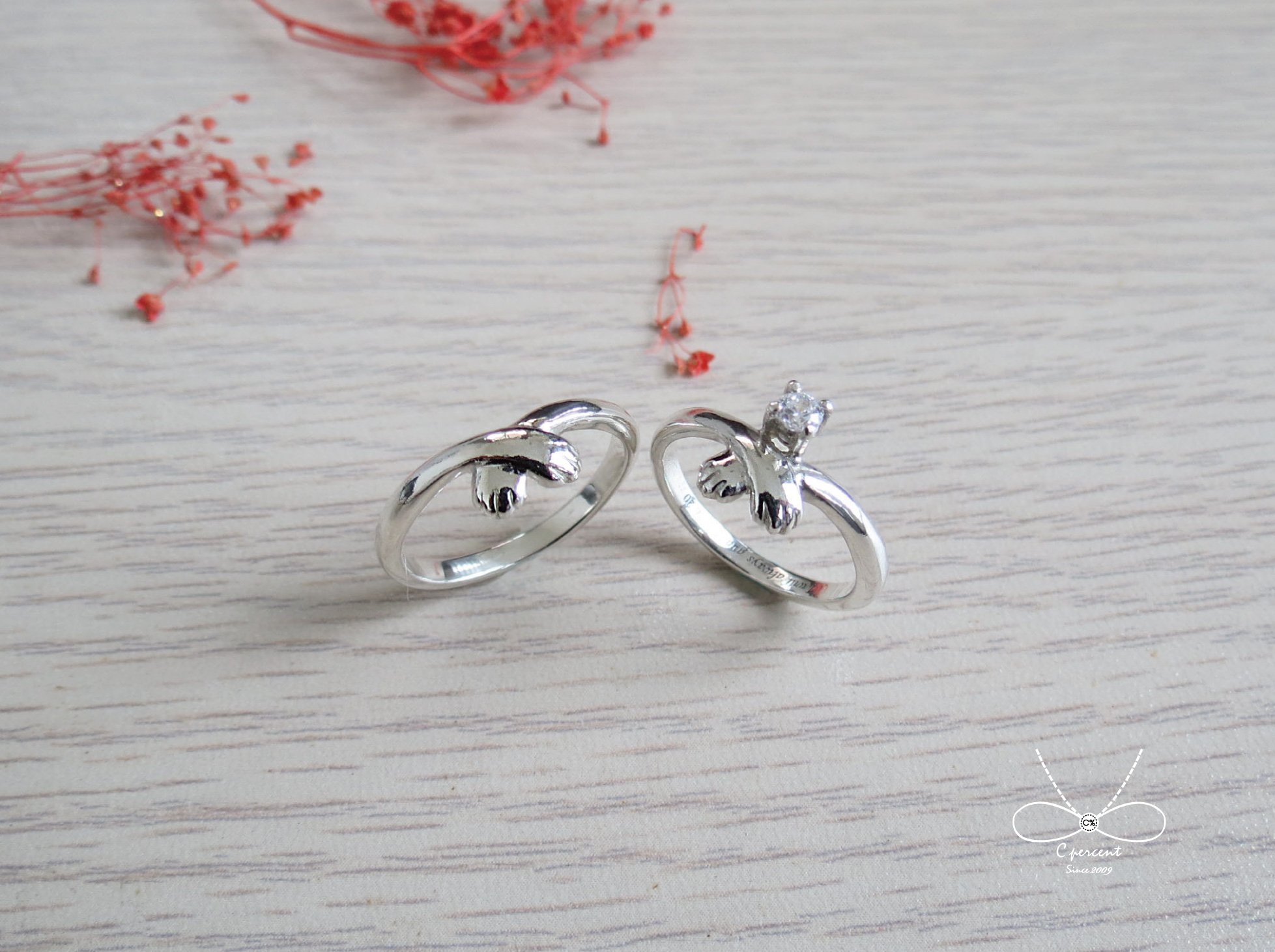 守護 貓咪手手 加鑽款 | 純銀戒指 可愛動物 手工銀飾 - 飾品圖片第5張